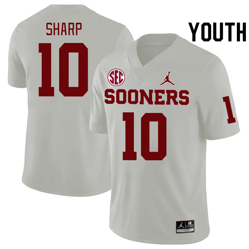 Youth #10 Bauer Sharp Oklahoma Sooners 2024 SEC Conference College Football Jerseys-White